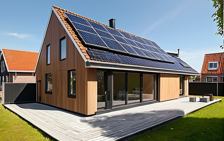**Prompt:** A modern house seamlessly integrated with solar panels on its roof and walls, blending sustainability with attractive aesthetics. The house is set in a typical Dutch neighborhood.